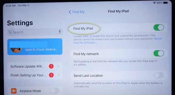 Turn Off Find My iPad