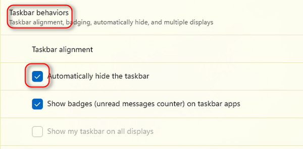 Turn Off Hide Taskbar Setting
