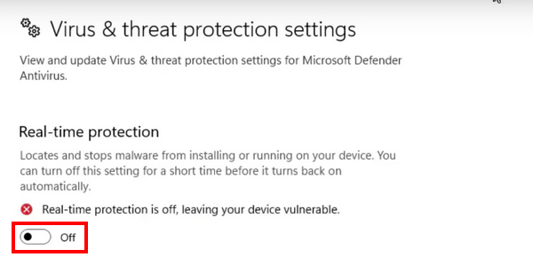 Turn Off Virus Threat Protection