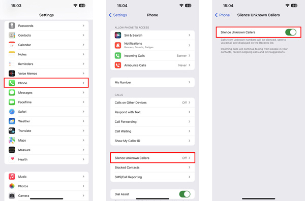 Turn on Silence Unknown Callers on iPhone
