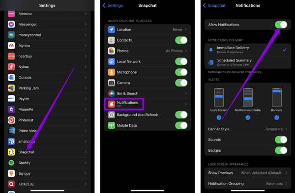 Turn on Snapchat Notifications on iPhone
