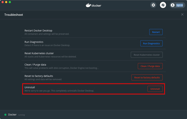 Uninstall Docker Mac Through App Troubleshoot