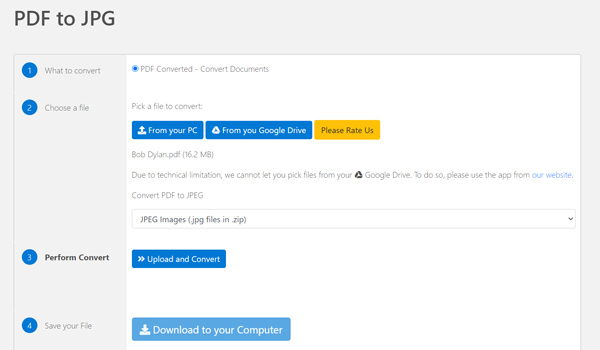 Upload Convert PDF to JPG