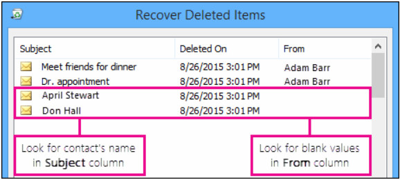 Use Subject From To Locate Outlook Contact