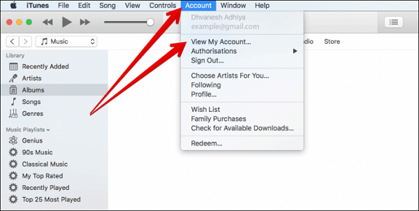 View My Account iTunes