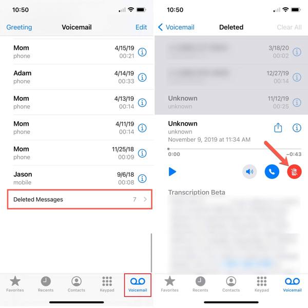 Voicemail Undelete Messages iPhone