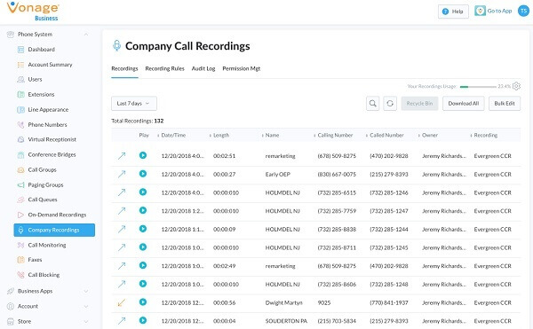 Vonage call recording