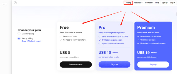 Wetransfer 定价计划