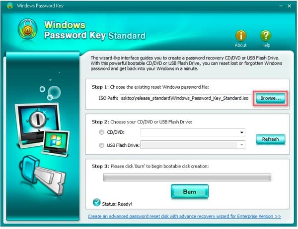 Windows Password Key Standard Browse