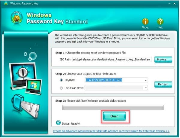 Windows Password Key Standard Burn