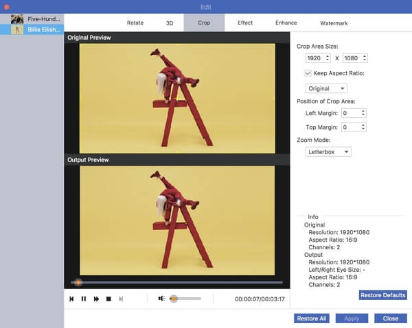 change preview video aspect ratio in photostage