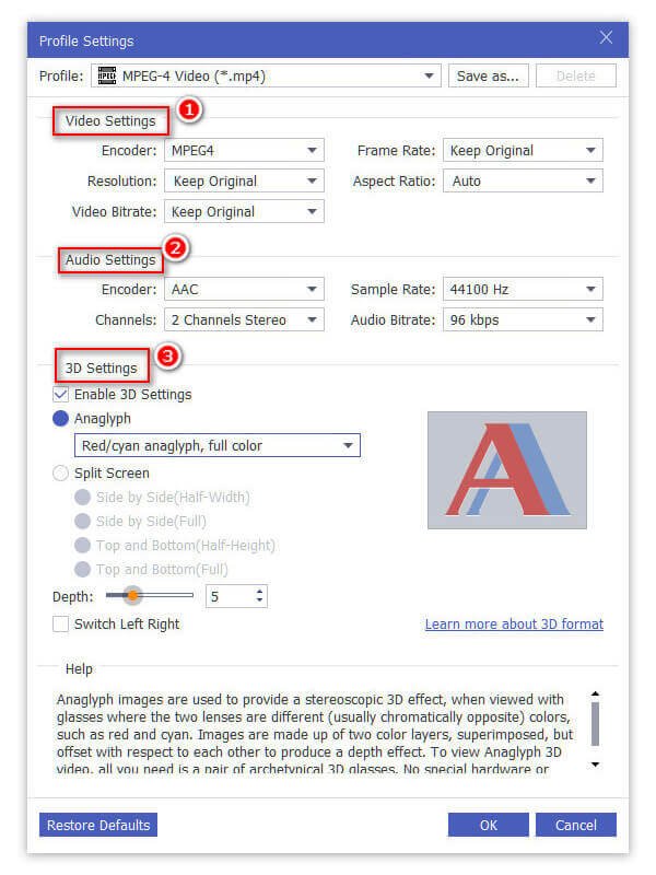 Profile settings output