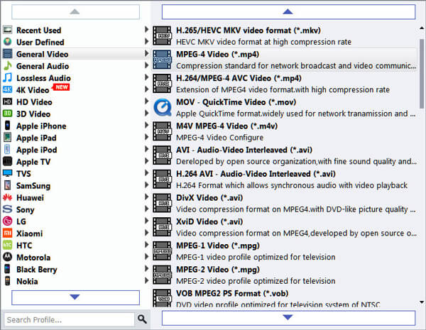 Select Output format