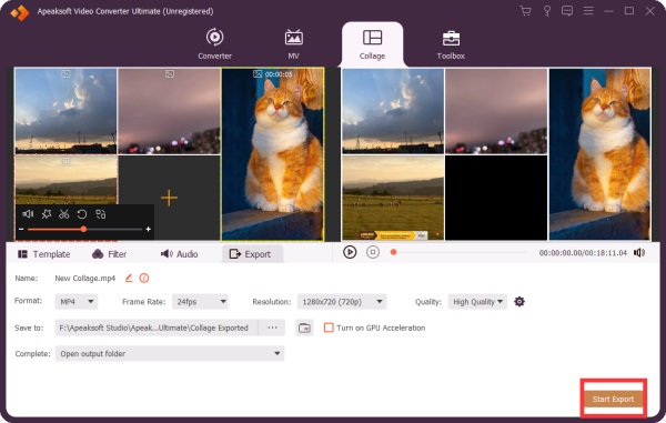Start export video collage