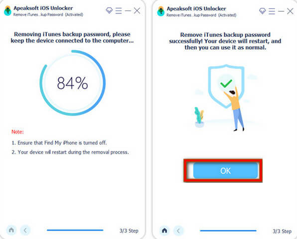 Apeak Remove Itunes Backup Password Success