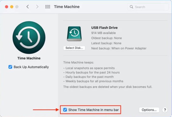 Enable Time Machine Backup