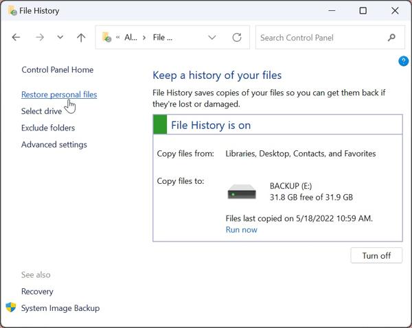 Restore File History