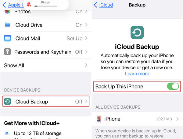 Back up iPhone to iCloud