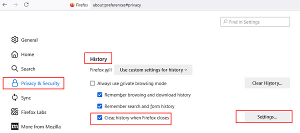 Firefox Auto Delete History