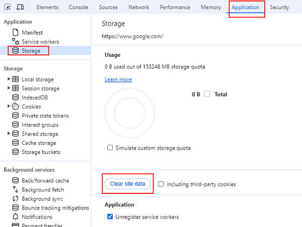 Devtools Application Storage Clear Site Data
