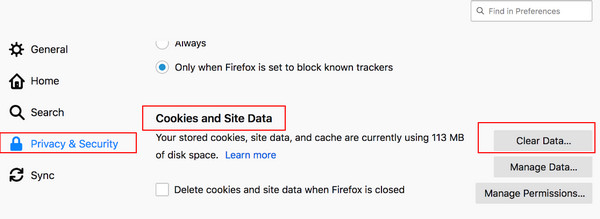 Firefox Cookies Site Data