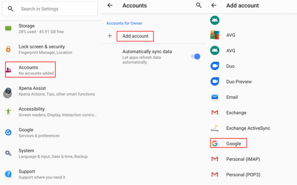 Google Account Add