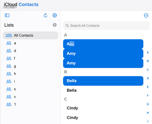 iCloud Contacts Choose