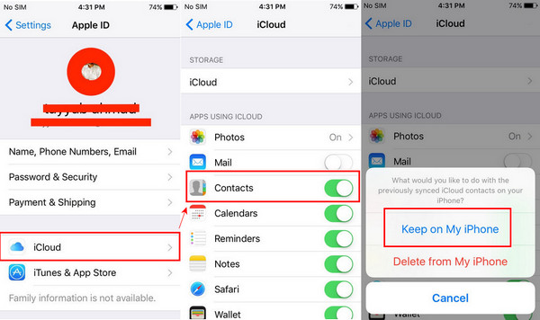 iCloud Contacts Turn Off