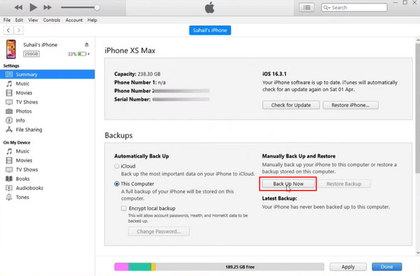 iTunes Back Up Now