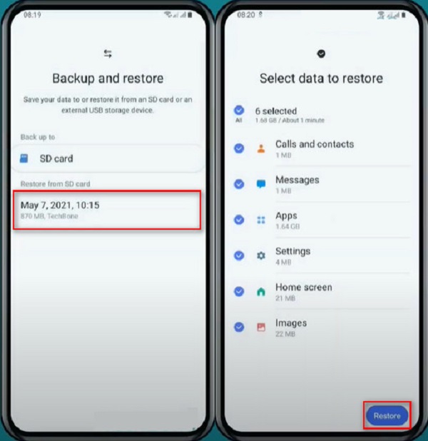 Restore Selected Data Samsung