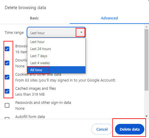 Settings Delete Data