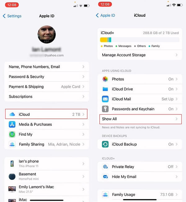 Settings iCloud Show All