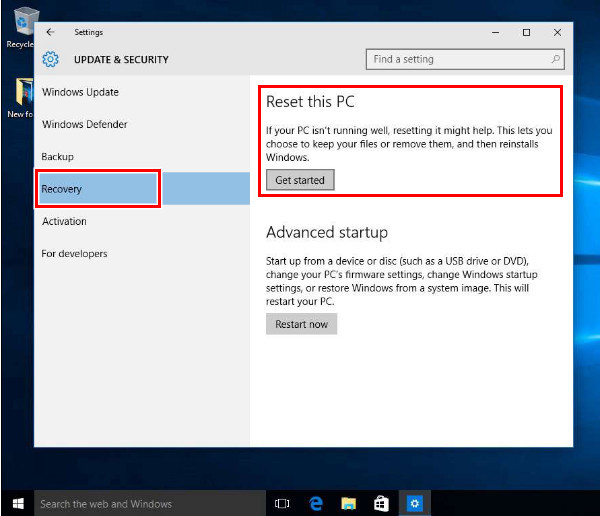 Choose Recovery And Reset The Pc