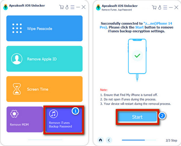 Choose Remove iTunes Backup Password Mode