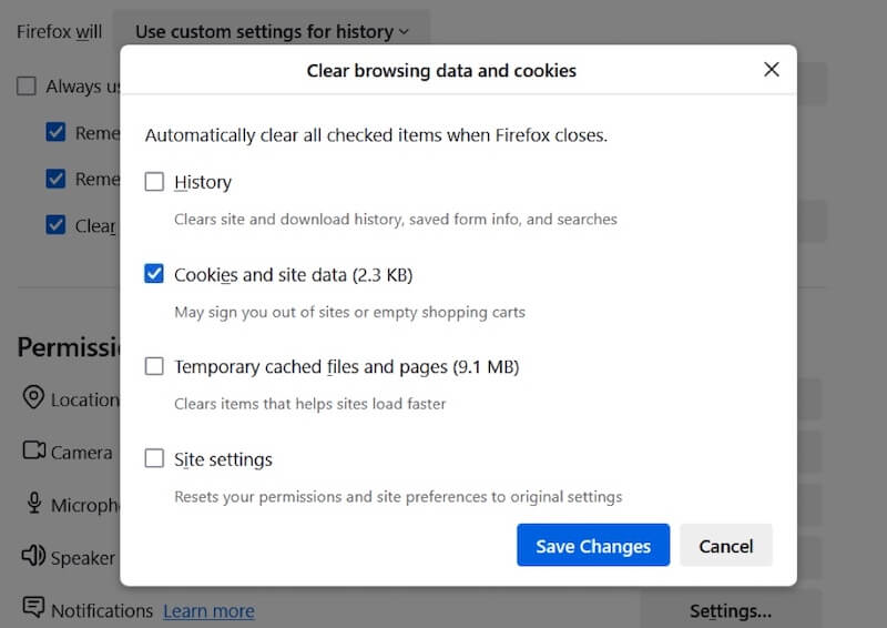 Clear Cookies And Site Data