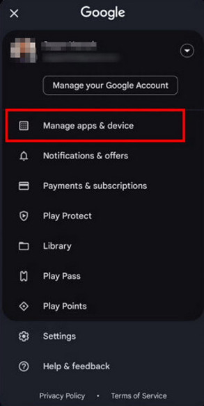 Google Play Store Manage Apps