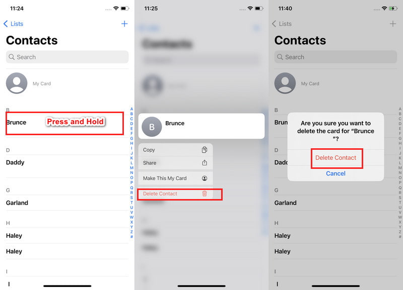 Press And Delete Contacts Iphone