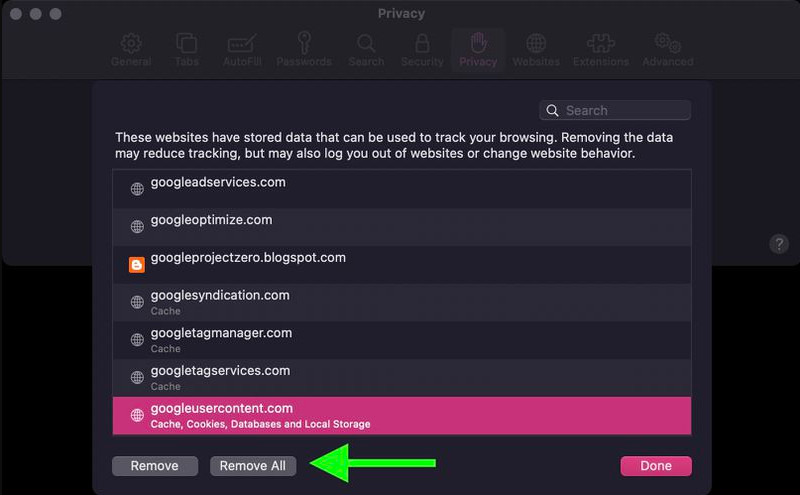 Remove All Website Data Mac