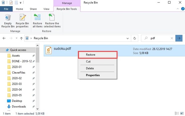Restore PDF Recycle Bin Pc