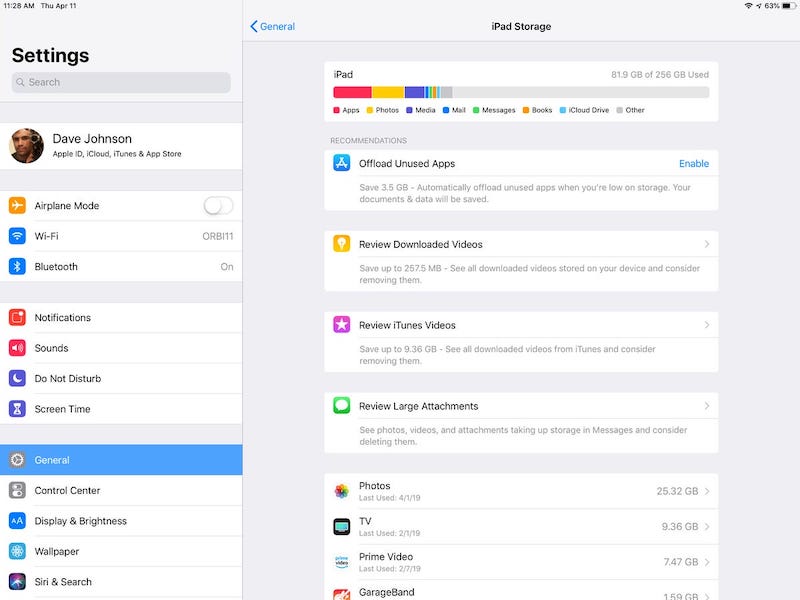 Settings General Ipad Storage