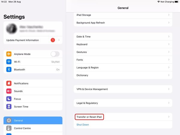 Transfer Or Reset Ipad