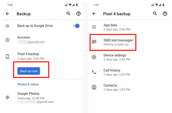 Backup Messages On Google Drive