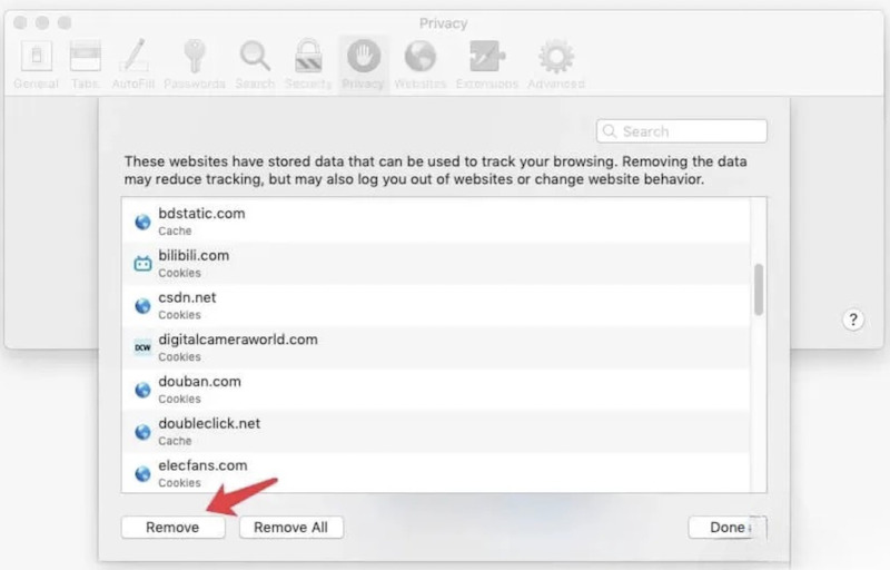 Click Remove To Clear Safari Cookies