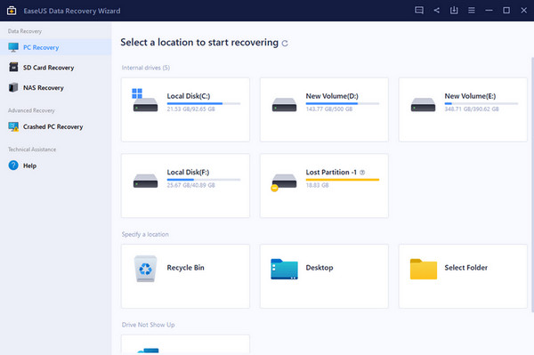 The Easeus Data Recovery Wizard