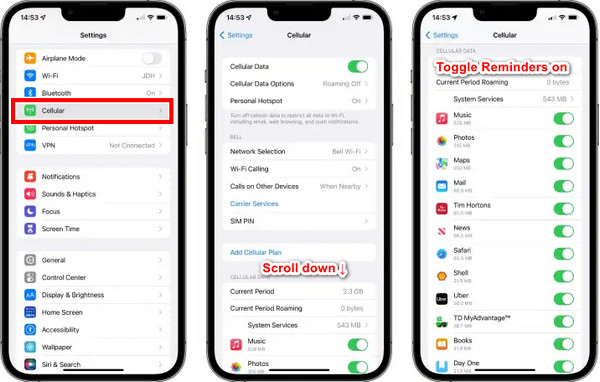 Toggle Reminders On Cellular