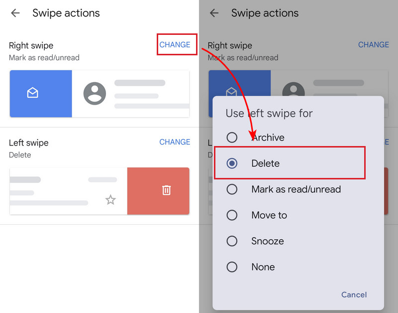 Change Swipe Actions Delete